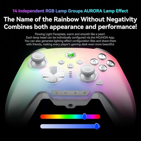 MOJHON Rainbow 3 Wireless PC Gaming Controller Capacitive Joystick 2000Hz Polling Rate 16 Mechanical Keys 14 Custom RGB Lights 6-Axis Gyro Sensor Hall/Micro-switch Trigger 3.5mm Audio Jack Gamepad for PC/Switch2/iOS/Android in Kuwait