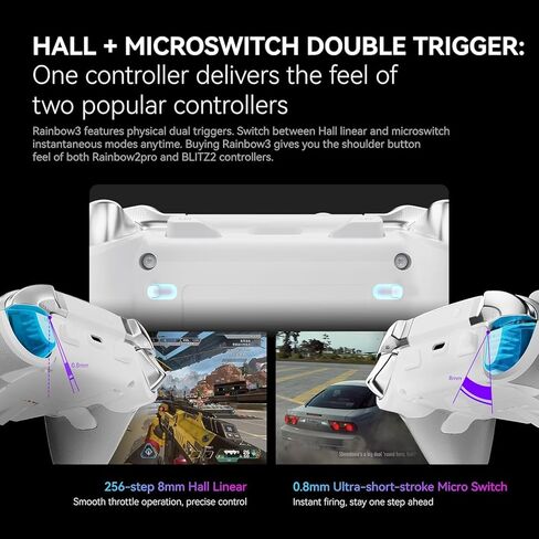 MOJHON Rainbow 3 Wireless PC Gaming Controller Capacitive Joystick 2000Hz Polling Rate 16 Mechanical Keys 14 Custom RGB Lights 6-Axis Gyro Sensor Hall/Micro-switch Trigger 3.5mm Audio Jack Gamepad for PC/Switch2/iOS/Android in Kuwait