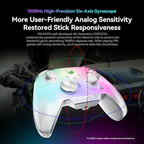MOJHON Rainbow 3 Wireless PC Gaming Controller Capacitive Joystick 2000Hz Polling Rate 16 Mechanical Keys 14 Custom RGB Lights 6-Axis Gyro Sensor Hall/Micro-switch Trigger 3.5mm Audio Jack Gamepad for PC/Switch2/iOS/Android in Kuwait