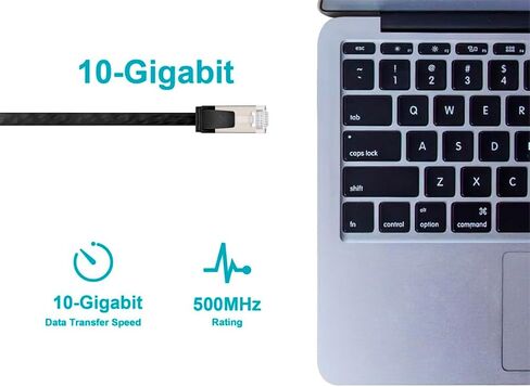 كابل تصحيح Monoprice Cat6A Ethernet - حذاء مسطح نحيف U/FTP 32AWG مصبوب بطول 20 قدم أسود in Kuwait
