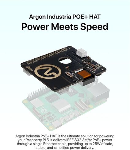 Argon Industria POE+ HAT 27W for Raspberry Pi 5 | PoE+ HAT for Pi 5, Compatible with Raspberry Pi 5 case | IEEE 802.3af/at Network Standard Compliant in Kuwait