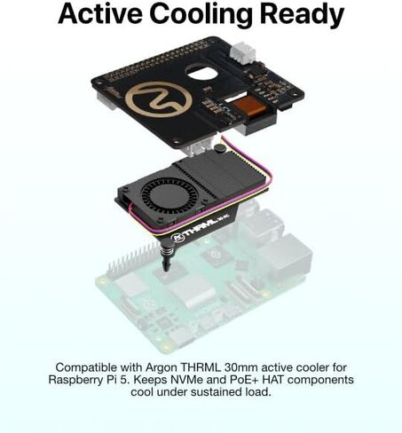 Argon Industria POE+ HAT 27W for Raspberry Pi 5 | PoE+ HAT for Pi 5, Compatible with Raspberry Pi 5 case | IEEE 802.3af/at Network Standard Compliant in Kuwait