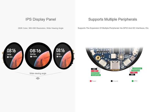 ESP32-S3 1.85inch LCD Display Development Board, 360×360 Pixel 262K Color Round LCD with ESP32-S3, Supports Wi-Fi & Bluetooth 5, Onboard Audio Decoder, Microphone, 6-Axis Sensor etc. in Kuwait