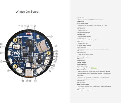ESP32-S3 1.85inch LCD Display Development Board, 360×360 Pixel 262K Color Round LCD with ESP32-S3, Supports Wi-Fi & Bluetooth 5, Onboard Audio Decoder, Microphone, 6-Axis Sensor etc. in Kuwait