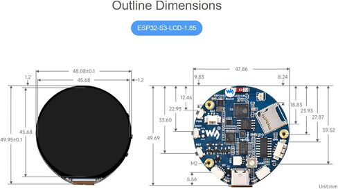 ESP32-S3 1.85inch LCD Display Development Board, 360×360 Pixel 262K Color Round LCD with ESP32-S3, Supports Wi-Fi & Bluetooth 5, Onboard Audio Decoder, Microphone, 6-Axis Sensor etc. in Kuwait