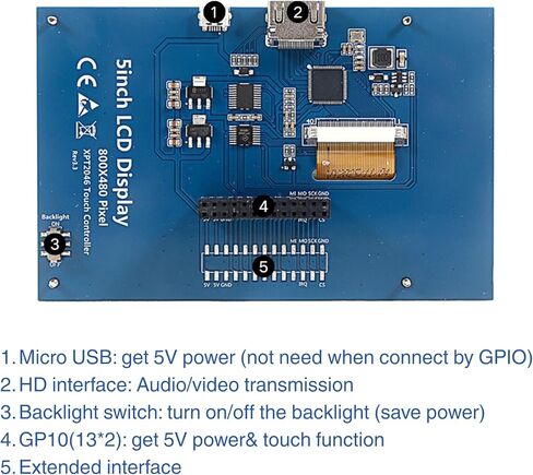 5 Inch HDMI Resistive Touch Screen TFT LCD Display, HD 800x480 LCD Display with HD Adapter, Touch Pen, Compatible with Raspberry Pi 5/4/3/2B/Zero, Banana Pi, Jetson Nano, Windows 11/10/8/7 in Kuwait