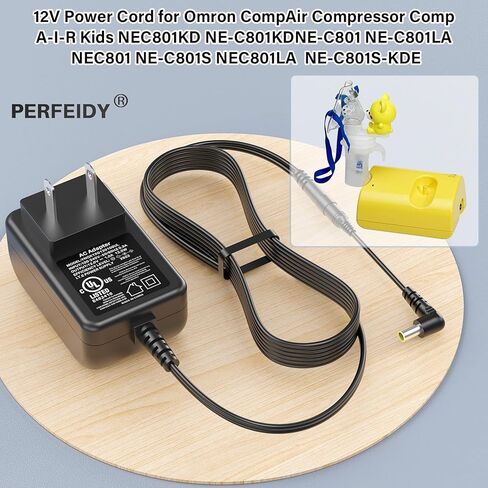 Power Cord Charger for Omron CompAir Compressor Comp A-I-R Kids NEC801KD NE-C801KD NE-C801 NE-C801LA NEC801 NE-C801S NEC801LA NE-C801S-KDE,Perfeidy UL 12V AC Adapter Power Supply in Kuwait