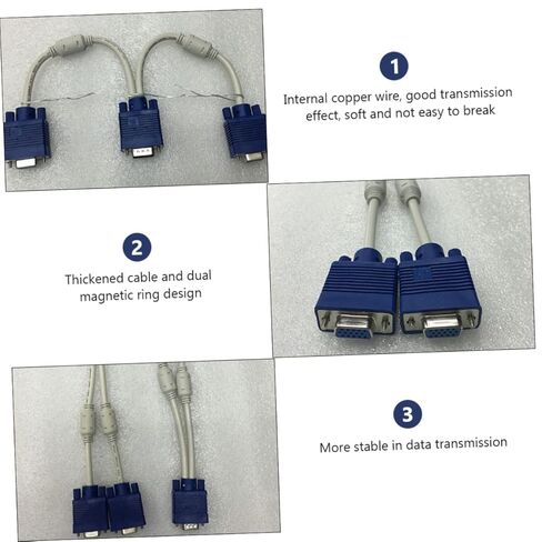 Holibanna 2pcs Vga Video Cable Male Computer Monitor Adapter Dual Splitter Extension Cable Abs in Kuwait