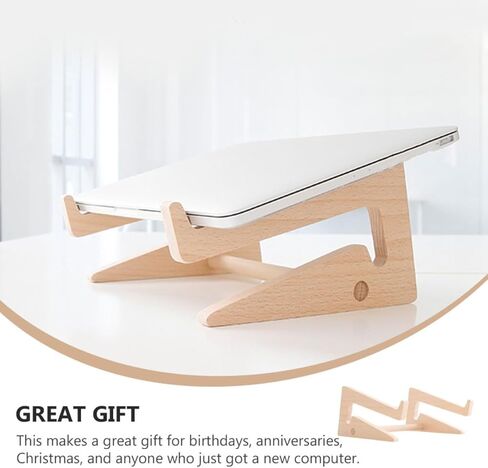 Veemoon Wood Laptop Stand Desktop Holder with Heat Dissipation, Portable Notebook Support Rack for Home Office Organization, Single Piece Wooden Computer Stand in Kuwait