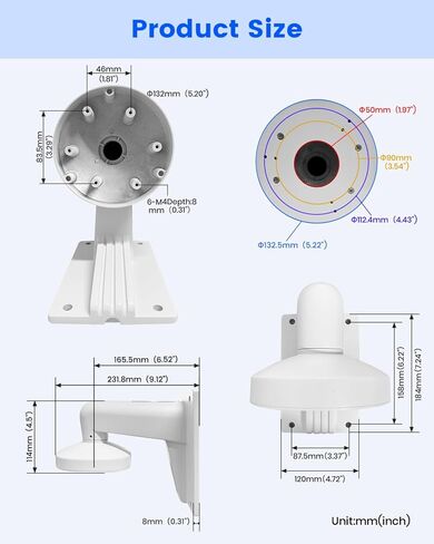 KU-DS-1273ZJ-130-TRL دعامة تثبيت على الحائط مصنوعة من سبائك الألومنيوم مع صندوق توصيل لكاميرات HIK المقببة in Kuwait