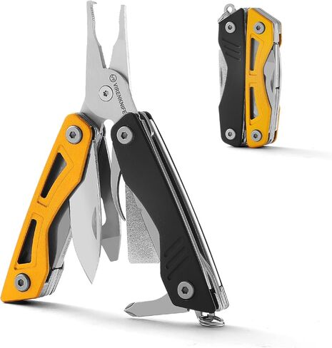 كماشة أدوات متعددة 13 في 1 من VIRENKNIFE، أداة متعددة EDC صغيرة من الفولاذ المقاوم للصدأ مع سكين جيب، مفك براغي، فتاحة زجاجات، مبراة خطاف صيد، مثالية للتخييم والمشي لمسافات طويلة وصيد الأسماك (دونات) in Kuwait