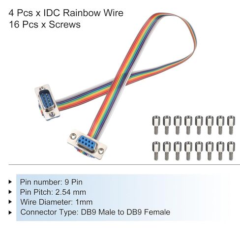 Generic 4 قطع IDC قوس قزح سلك كابل الشريط المسطح DB9 ذكر إلى DB9 أنثى 11.8 بوصة طول 2.54 ملم أسلاك توصيل لوحة توصيل للمشروعات الإلكترونية in Kuwait