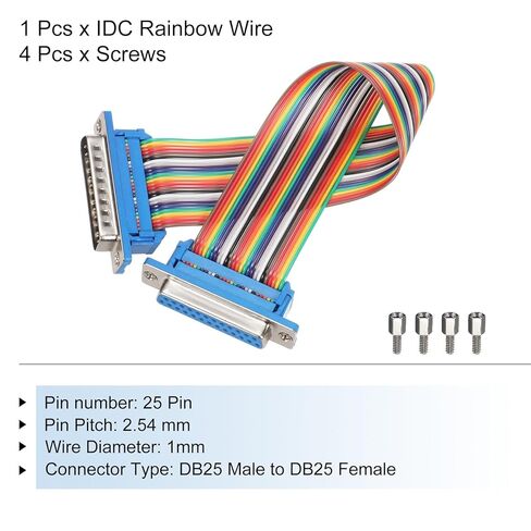 Generic IDC قوس قزح سلك الشريط المسطح كابل DB25 ذكر إلى DB25 أنثى 8 بوصة طول 2.54 مللي متر الملعب أسلاك توصيل معزز للمشاريع الإلكترونية in Kuwait