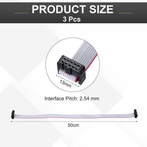 Generic 3 Pcs IDC Flat Ribbon Cable, 2.54mm Pitch 13mm Width 50cm Long 10 Pin FC to FC Flat Ribbon Connector Jumper Wire for PC, LED Displays in Kuwait