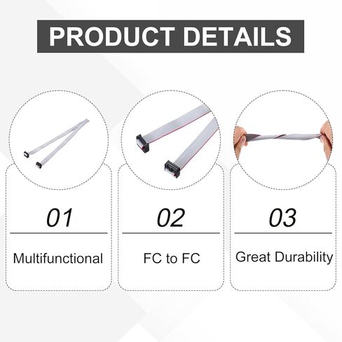 Generic 3 Pcs IDC Flat Ribbon Cable, 2.54mm Pitch 13mm Width 50cm Long 10 Pin FC to FC Flat Ribbon Connector Jumper Wire for PC, LED Displays in Kuwait