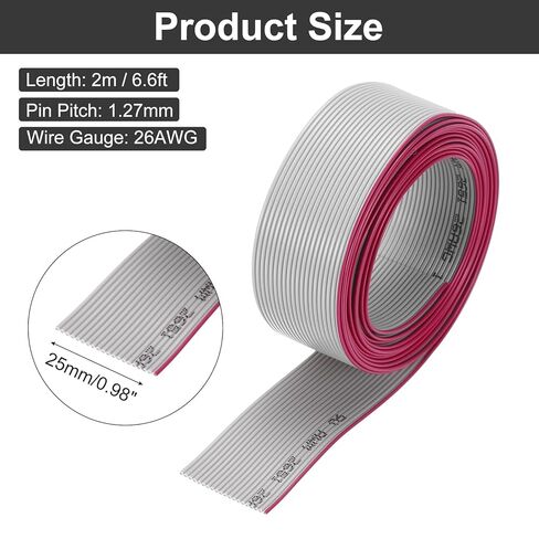 Generic 26AWG IDC Wire Flat Ribbon Cable 2m/6.6ft Length 1.27mm Pitch 20 Pin Gray for JTAG/ISP Connecting in Kuwait