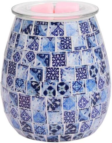 Dicimi Mosaic Glass Wax Wax Wax - شمع كهربائي أكثر دفئًا مع الضوء الليلي ، ونشر الزيت الأساسي وديكور المنزل للعلاج العطري in Saudi Arabia