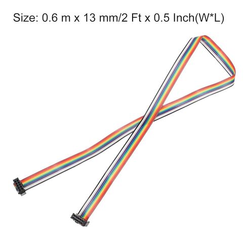 Generic IDC Rainbow Wire Flat Ribbon Cable 2.54mm Pitch 10 Pin Connection Line FC Dual Female Black Connector for DIY Experiment 2 Ft Length 2 Pcs in Kuwait