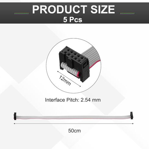 Generic 5 Pcs IDC Flat Ribbon Cable, 2.54mm Pitch 12mm Width 50cm Long 10 Pin FC to FC Flat Ribbon Connector Jumper Wire for PC, LED Displays in Kuwait