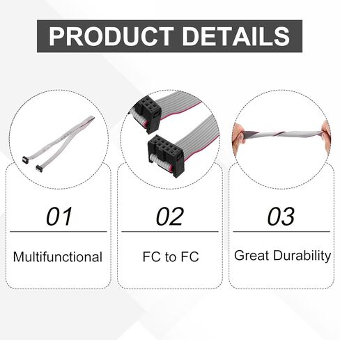 Generic 5 Pcs IDC Flat Ribbon Cable, 2.54mm Pitch 12mm Width 50cm Long 10 Pin FC to FC Flat Ribbon Connector Jumper Wire for PC, LED Displays in Kuwait
