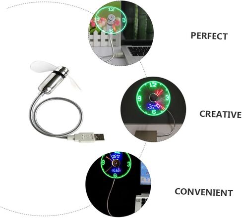 مروحة ساعة USB من Housoutil مع شاشة عرض صغيرة قابلة لإعادة الشحن USB مروحة معقوفة لأجهزة الكمبيوتر المحمول والمكتب المحمولة الصغيرة وامض الموقت التبريد in Kuwait
