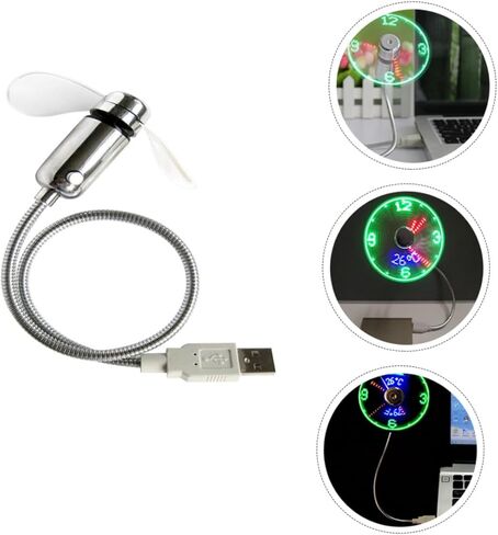 مروحة ساعة USB من Housoutil مع شاشة عرض صغيرة قابلة لإعادة الشحن USB مروحة معقوفة لأجهزة الكمبيوتر المحمول والمكتب المحمولة الصغيرة وامض الموقت التبريد in Kuwait