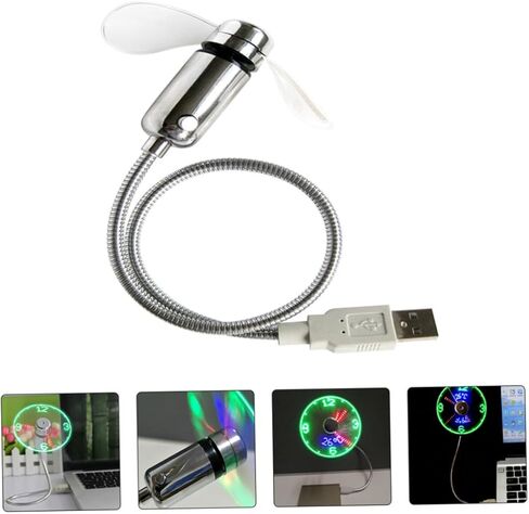 مروحة ساعة USB من Housoutil مع شاشة عرض صغيرة قابلة لإعادة الشحن USB مروحة معقوفة لأجهزة الكمبيوتر المحمول والمكتب المحمولة الصغيرة وامض الموقت التبريد in Kuwait