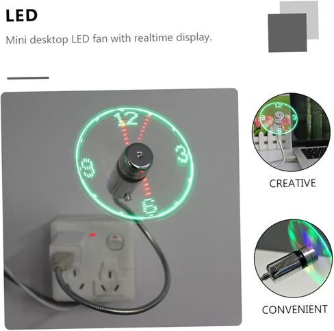 NUOBESTY USB على مدار الساعة مروحة مع ضوء في الوقت الحقيقي عرض مروحة صغيرة محمولة تعمل بالطاقة USB للمنزل مكتب تبريد هادئ مع ضوء وامض in Kuwait