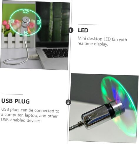 NUOBESTY USB على مدار الساعة مروحة مع ضوء في الوقت الحقيقي عرض مروحة صغيرة محمولة تعمل بالطاقة USB للمنزل مكتب تبريد هادئ مع ضوء وامض in Kuwait