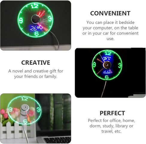 NUOBESTY USB على مدار الساعة مروحة مع ضوء في الوقت الحقيقي عرض مروحة صغيرة محمولة تعمل بالطاقة USB للمنزل مكتب تبريد هادئ مع ضوء وامض in Kuwait