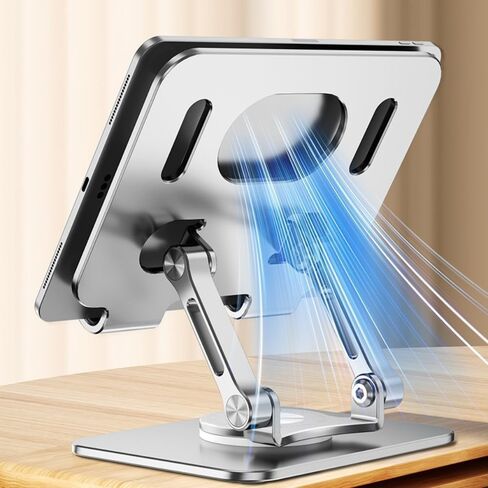 حامل الكمبيوتر اللوحي حامل الهاتف يدور 360 درجة قابل للطي من سبائك الألومنيوم حامل سطح المكتب قابل للتعديل للأجهزة اللوحية والهواتف الذكية رمادي فضي (فضي) in Kuwait