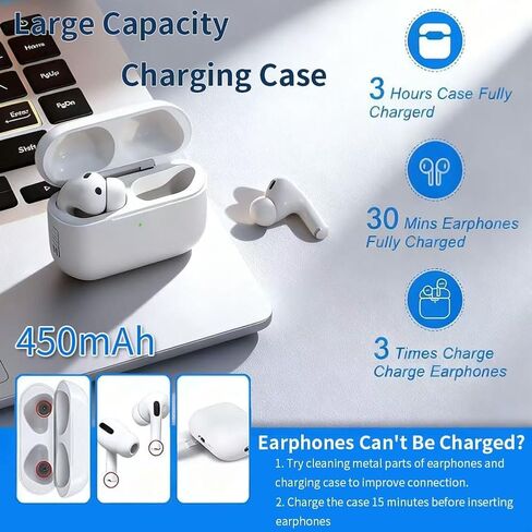 حافظة شحن USB-C لأجهزة AirPods Pro 3، متوافقة مع حافظة شحن AirPods Pro 3 (2025)، بطارية مدمجة بقدرة 450 مللي أمبير في الساعة مع زر مزامنة بلوتوث (سماعات الرأس غير متضمنة) (A8) in Kuwait