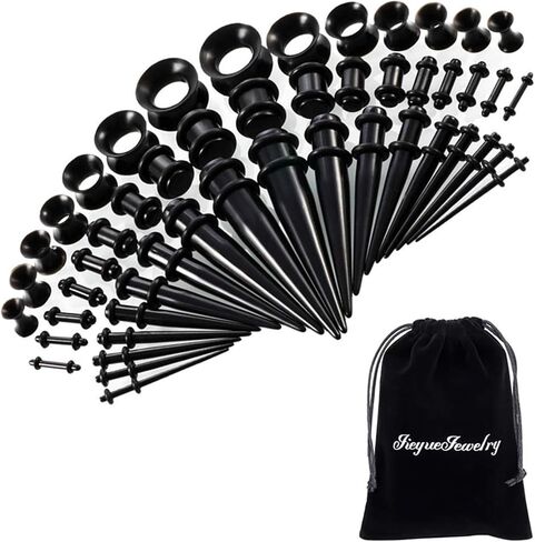 50 Pieces Ear Stretching Kit 14G-00G by JieyueJewelry - Acrylic Tapers and Plugs + Silicone Tunnels - Ear Gauges Expander Set Body Piercing Jewelry in Saudi Arabia
