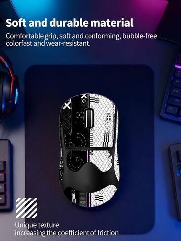 for Logitech G PRO X Superlight 2 DEX Wireless Mouse Anti-Slip Grip Tape, ZBAGUG Sweat-Proof Soft-Touch Grip Stickers, Scratch-Resistant Removable Non-Residue Skin, Black White in Kuwait