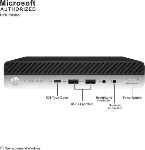 كمبيوتر HP EliteDesk 800 G3 Business Mini المكتبي، Core i5-7500T 2.7 جيجا هرتز، ذاكرة وصول عشوائي 8 جيجا، محرك أقراص الحالة الصلبة 256 جيجا، دعم شاشة WiFi BT 4K، لوحة مفاتيح وماوس Windows 11 Pro (متجدد) in Kuwait