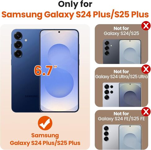 for Samsung Galaxy S24 Plus Case/S25 Plus Case with 2 Screen Protectors, 360° Rotatable Stand & Magnetic Case for S25 Plus, Military-Grade Dual-Layer Protection Slim Case for S24 Plus, Black in Kuwait