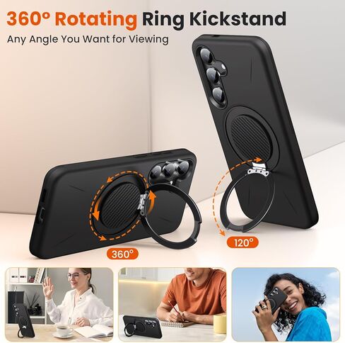 for Samsung Galaxy S24 Plus Case/S25 Plus Case with 2 Screen Protectors, 360° Rotatable Stand & Magnetic Case for S25 Plus, Military-Grade Dual-Layer Protection Slim Case for S24 Plus, Black in Kuwait