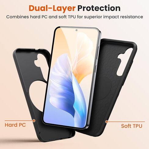 for Samsung Galaxy S24 Plus Case/S25 Plus Case with 2 Screen Protectors, 360° Rotatable Stand & Magnetic Case for S25 Plus, Military-Grade Dual-Layer Protection Slim Case for S24 Plus, Black in Kuwait