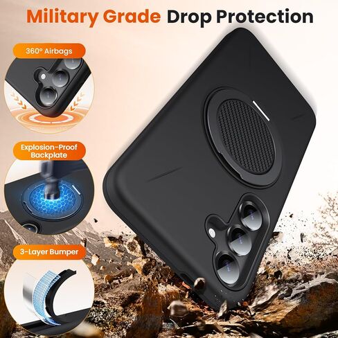 for Samsung Galaxy S24 Plus Case/S25 Plus Case with 2 Screen Protectors, 360° Rotatable Stand & Magnetic Case for S25 Plus, Military-Grade Dual-Layer Protection Slim Case for S24 Plus, Black in Kuwait
