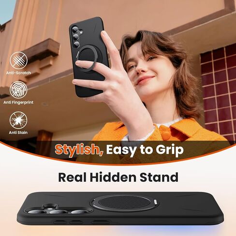for Samsung Galaxy S24 Plus Case/S25 Plus Case with 2 Screen Protectors, 360° Rotatable Stand & Magnetic Case for S25 Plus, Military-Grade Dual-Layer Protection Slim Case for S24 Plus, Black in Kuwait