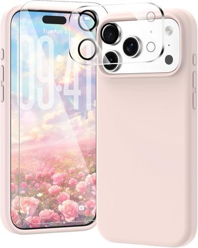 3 in 1 Shockproof Liquid Silicone Case Compatible with MagSafe for iPhone 17 Pro Max, Camera Control Button, [Screen + Camera Lens Protector], Anti-Scratch Microfiber Lining, Black in Kuwait
