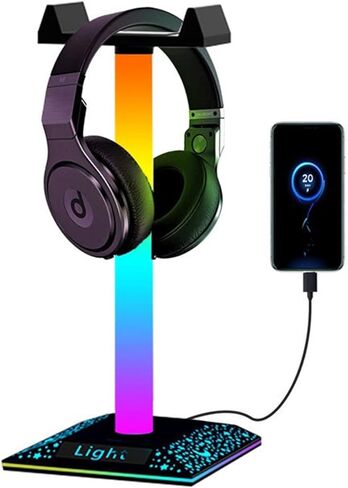 حامل سماعة رأس CLoxks حامل سماعة رأس RGB للألعاب حامل ضوء مع منفذ USB RGB حامل ألعاب خفيف حامل سماعة رأس للكمبيوتر المكتبي وملحقات سماعة رأس الألعاب وخطاف سماعة الرأس in Kuwait