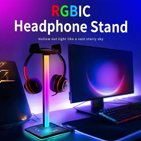حامل سماعة رأس CLoxks حامل سماعة رأس RGB للألعاب حامل ضوء مع منفذ USB RGB حامل ألعاب خفيف حامل سماعة رأس للكمبيوتر المكتبي وملحقات سماعة رأس الألعاب وخطاف سماعة الرأس in Kuwait