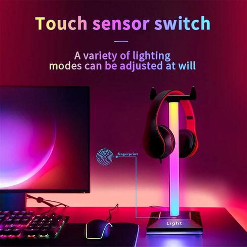 حامل سماعة رأس CLoxks حامل سماعة رأس RGB للألعاب حامل ضوء مع منفذ USB RGB حامل ألعاب خفيف حامل سماعة رأس للكمبيوتر المكتبي وملحقات سماعة رأس الألعاب وخطاف سماعة الرأس in Kuwait