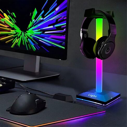 حامل سماعة رأس CLoxks حامل سماعة رأس RGB للألعاب حامل ضوء مع منفذ USB RGB حامل ألعاب خفيف حامل سماعة رأس للكمبيوتر المكتبي وملحقات سماعة رأس الألعاب وخطاف سماعة الرأس in Kuwait