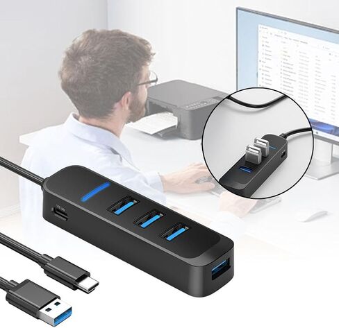 Compact 1-to-4 USB 2.0 Hub Splitter, Lightweight Portable Docking Station, Plug-and-Play for Home Office Business Travel, Compatible with Multiple Computers in Kuwait
