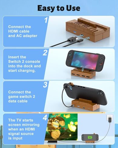 قاعدة توصيل سويتش 2 للتلفزيون، مع محول HDMI 2.0A 4K/60 هرتز، ومنفذ USB 3.0، PD 100 وات، محول تلفزيون سويتش 2 المحمول in Kuwait