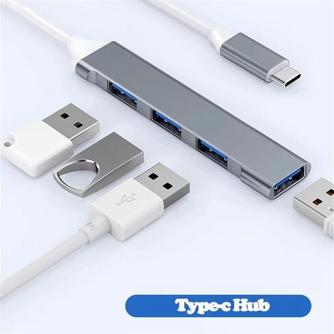 موزع USB 2.0 4 في 1 مع محول من النوع C إلى USB، متوافق مع أجهزة الكمبيوتر المحمولة والهواتف الذكية OTG، ماوس طابعة إيثرنت - شحن USB، تشغيل منخفض الجهد (أسود، UBS-C) in Kuwait