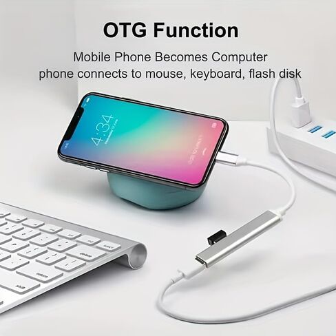 موزع USB 2.0 4 في 1 مع محول من النوع C إلى USB، متوافق مع أجهزة الكمبيوتر المحمولة والهواتف الذكية OTG، ماوس طابعة إيثرنت - شحن USB، تشغيل منخفض الجهد (أسود، UBS-C) in Kuwait