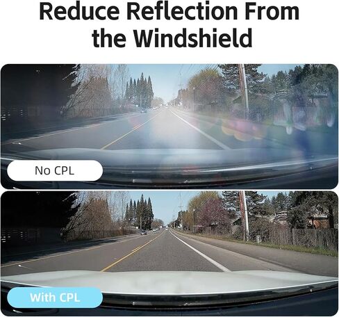 مرشح مستقطب CPL لكاميرا WOLFBOX G840S/G850/G900/G900 Pro 4K Mirror Dash Cam - مرشح عدسة مضاد للوهج يقلل من انعكاسات الزجاج الأمامي، ويعزز اللون والوضوح لتسجيل UHD 2160P in Kuwait